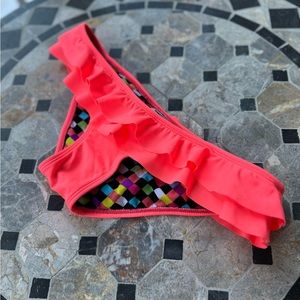 Roxy Ruffled Coral Bikini Bottoms, Size S